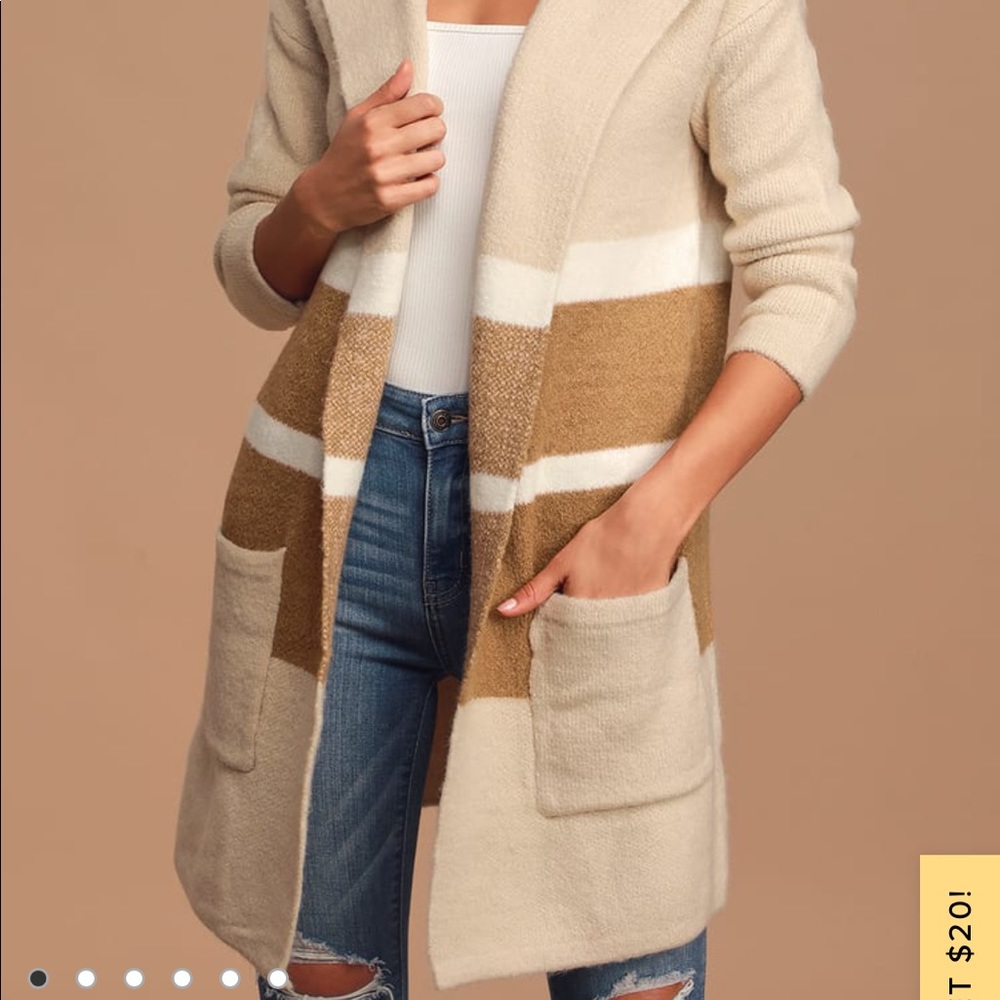 Lulus Tan and Beige Hooded Cardigan Sweater